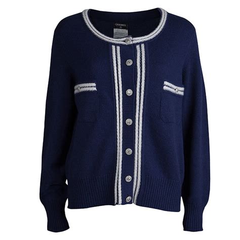 chanel white cardigan with blue c|Chanel cardigan near me.